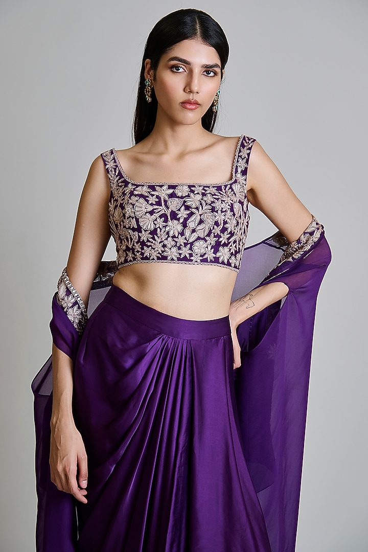 Purple Organza Floral Cape Set by Mishru at Pernia's Pop Up Shop