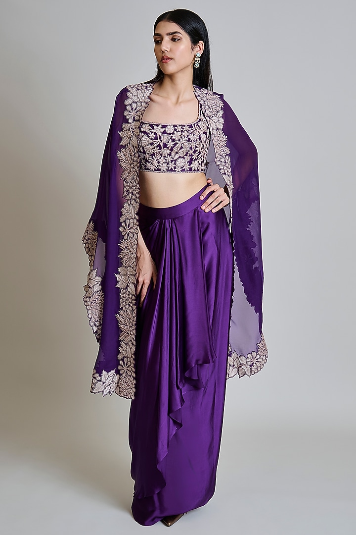 Purple Organza Triangle Cape Set by Mishru at Pernia's Pop Up Shop