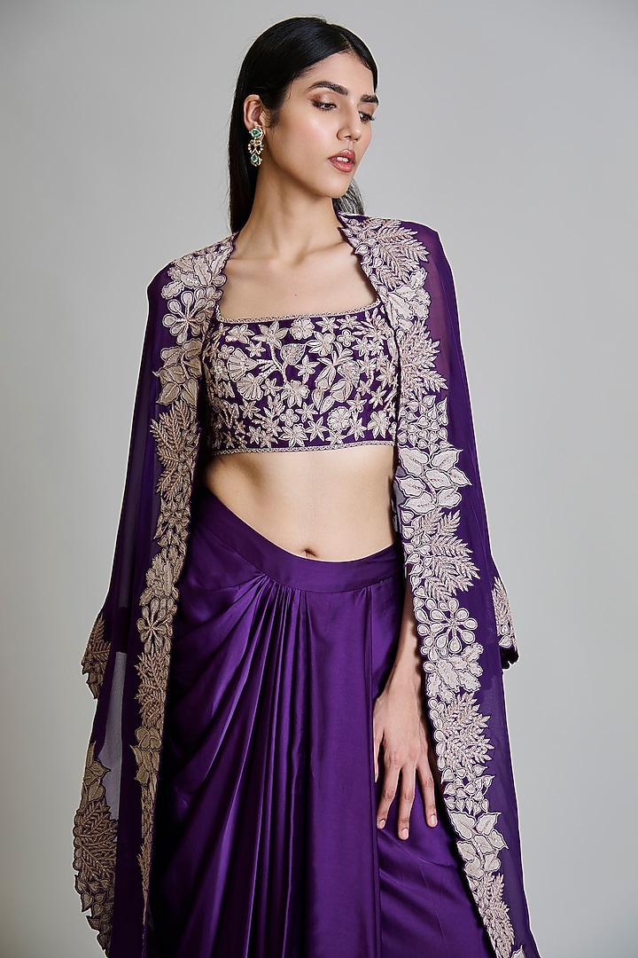Purple Organza Triangle Cape Set by Mishru at Pernia's Pop Up Shop