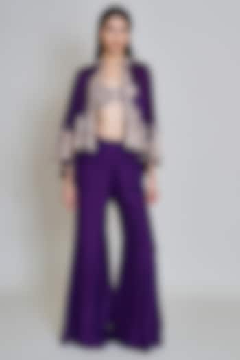 Purple Organza Floral Embroidered Round Cape Set by Mishru at Pernia's Pop Up Shop