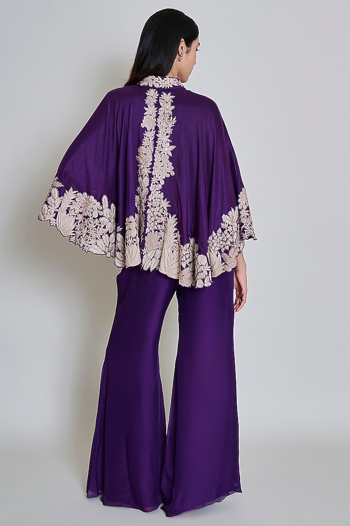 Purple Organza Floral Embroidered Round Cape Set by Mishru at Pernia's Pop Up Shop