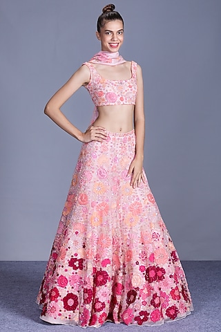 Blush Pink Embroidered Lehenga Set by Mishru