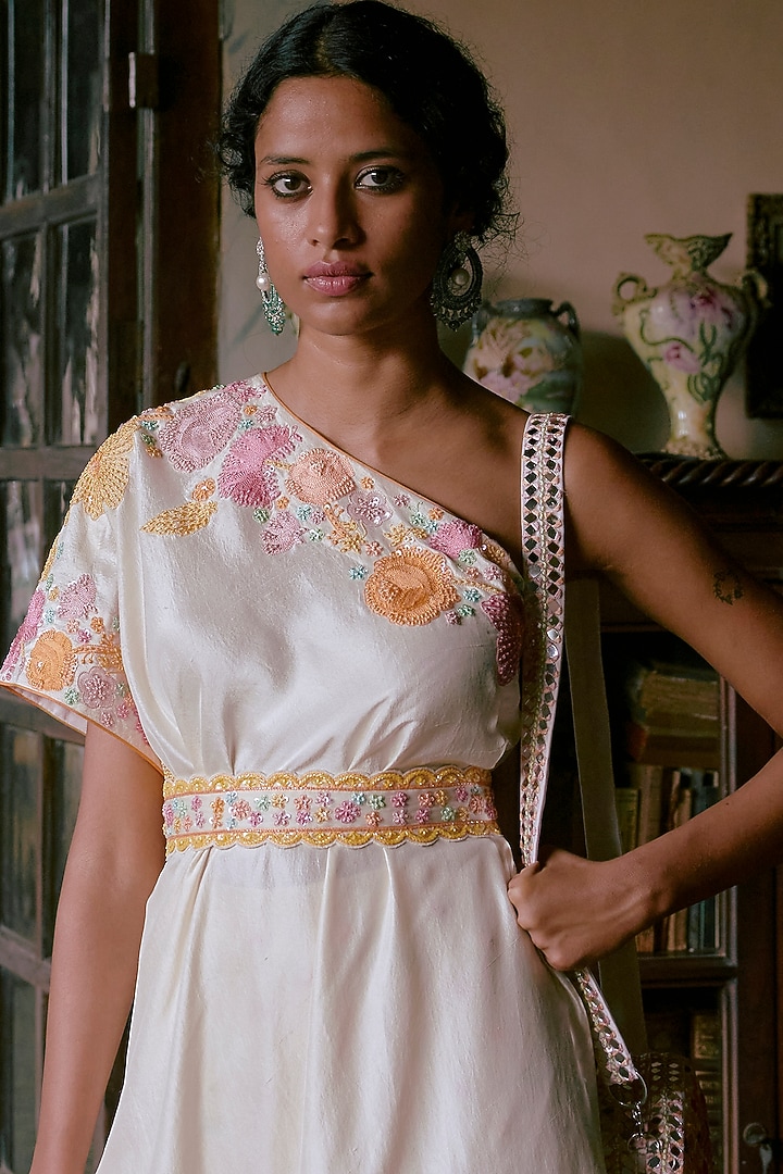Ivory Floral Embroidered Bridal Sharara Set by Mishru at Pernia's Pop Up Shop