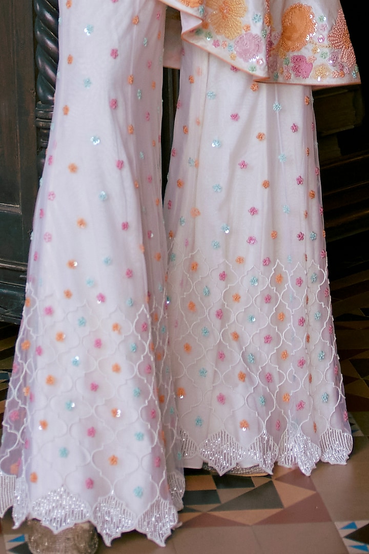 Ivory Floral Embroidered Bridal Sharara Set by Mishru at Pernia's Pop Up Shop