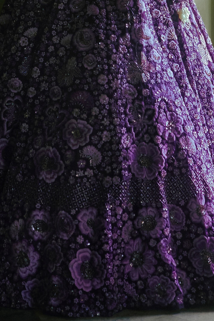 Dull Violet Floral Embroidered Bridal Lehenga Set by Mishru at Pernia's Pop Up Shop
