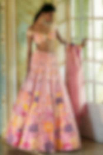 Baby Pink Floral Embroidered Bridal Lehenga Set by Mishru at Pernia's Pop Up Shop