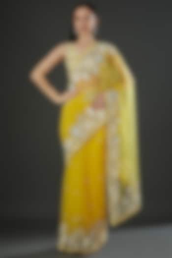 Yellow Embroidered Saree Set by Mishru