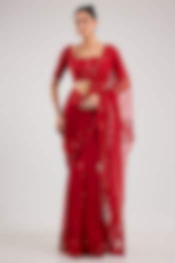 Red Silk Bridal Saree Set by Mishru at Pernia's Pop Up Shop