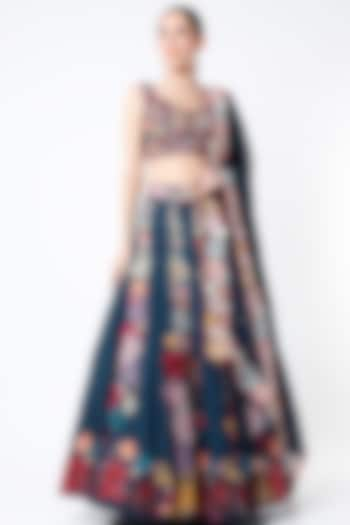 Cobalt Blue Hand Embroidered Bridal Lehenga Set by Mishru at Pernia's Pop Up Shop