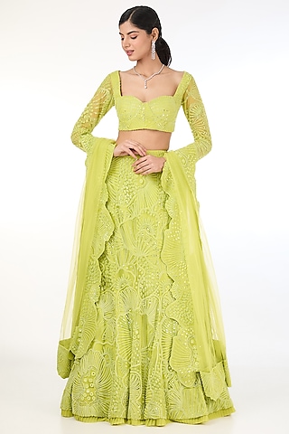 Buy Green Lehenga for Women Online from India's Luxury Designers 2024
