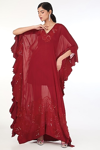 Red Mexican Dress, Plus Size Kaftan Dress, Embroidered Kaftan, Women Tunic  Dress