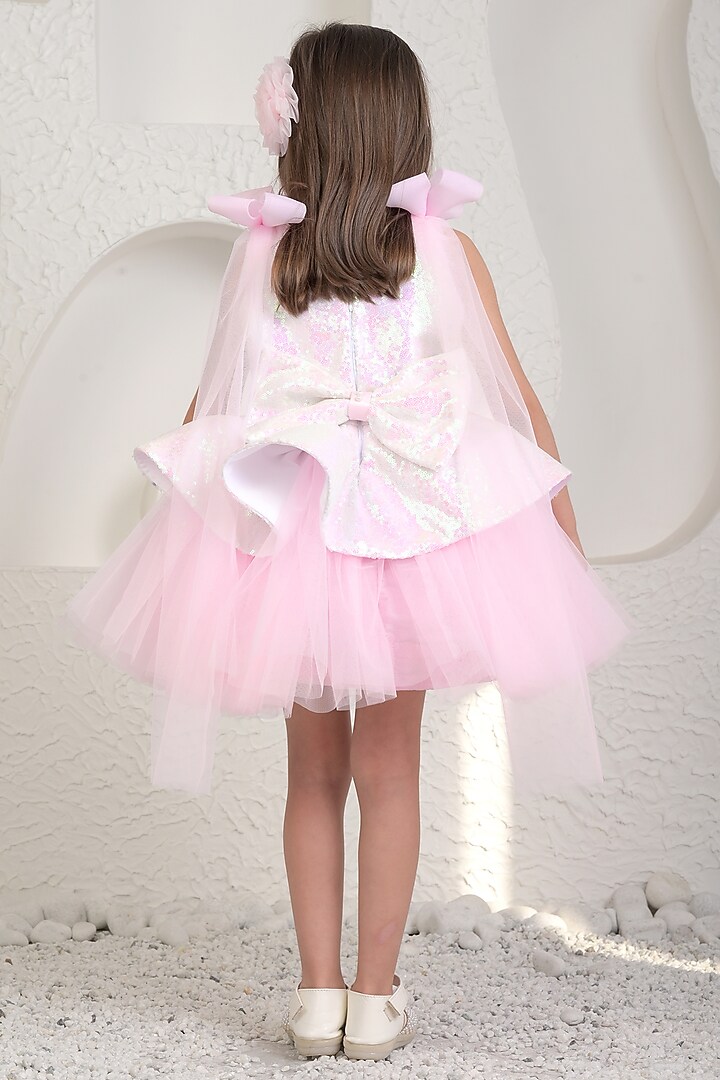 Pink Sequin & Soft Net Dress For Girls by MIAKKI KIDS at Pernia's Pop Up Shop