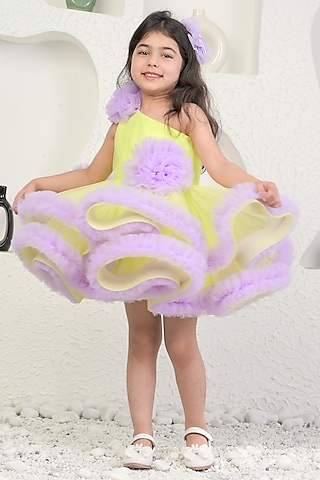Lime & Lavender Soft Net Dress For Girls by MIAKKI KIDS