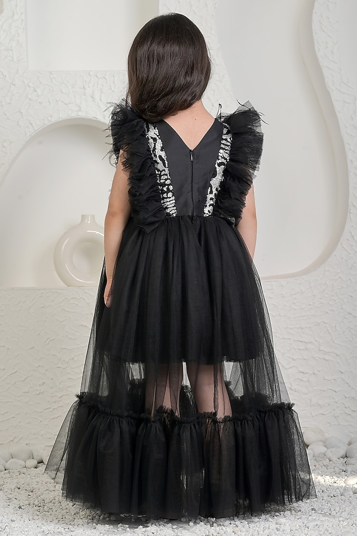 Black & Silver Soft Net Gown For Girls by MIAKKI KIDS at Pernia's Pop Up Shop