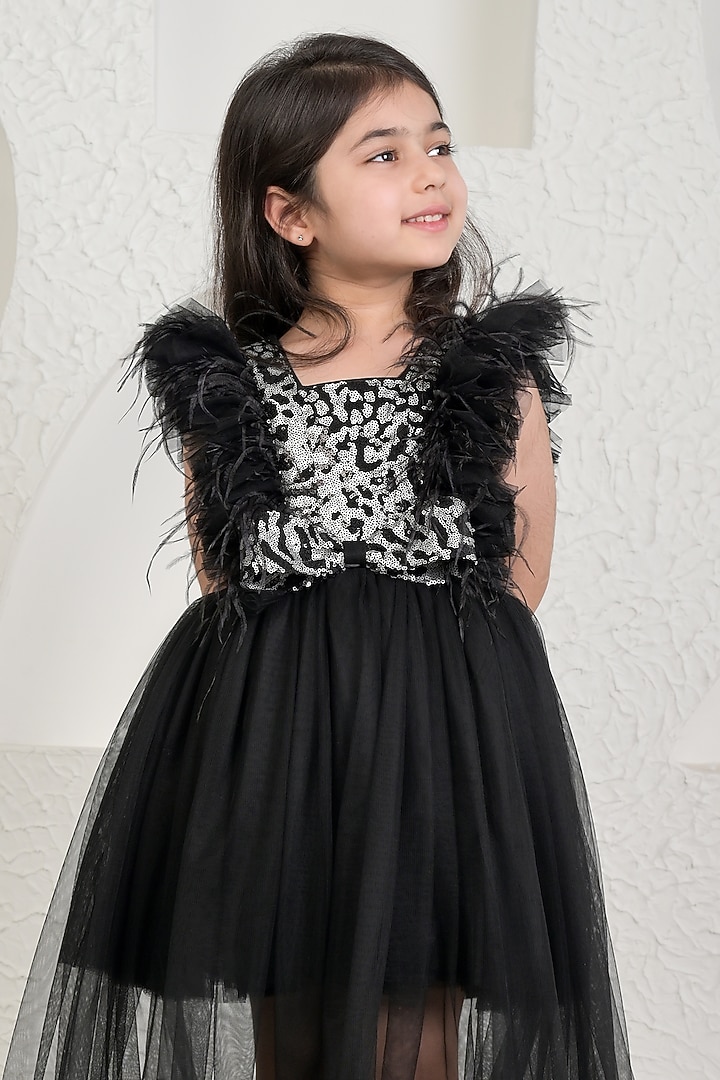 Black & Silver Soft Net Gown For Girls by MIAKKI KIDS at Pernia's Pop Up Shop