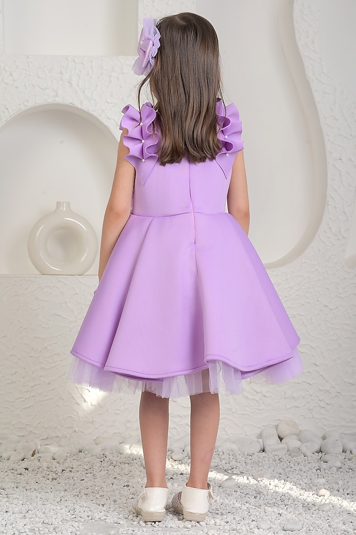 Lavender Neoprene High-Low Dress For Girls by MIAKKI KIDS at Pernia's Pop Up Shop