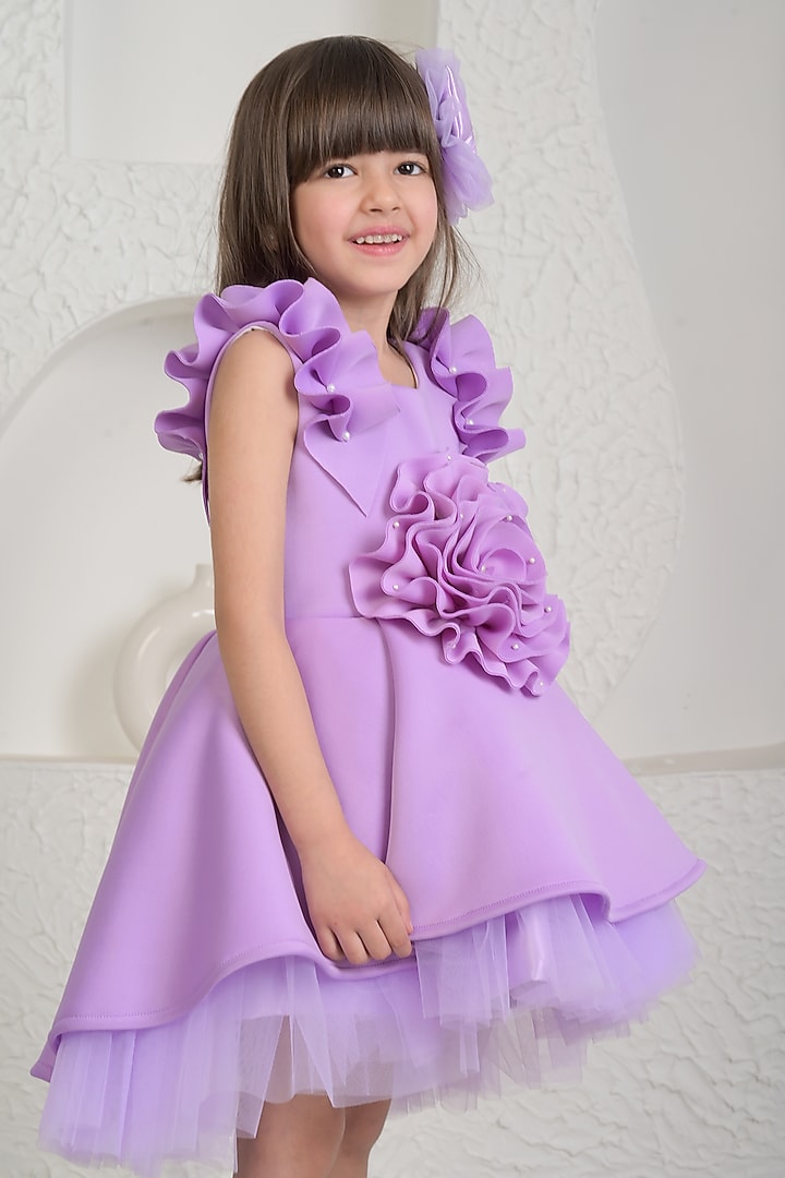 Lavender Neoprene High-Low Dress For Girls by MIAKKI KIDS at Pernia's Pop Up Shop
