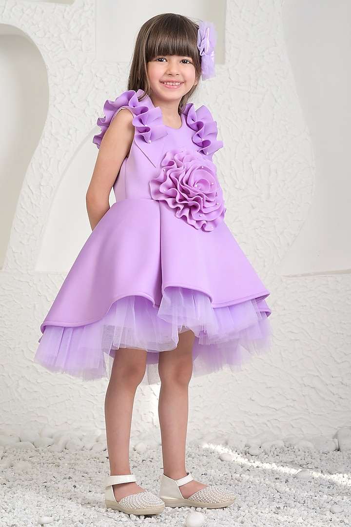 Lavender Neoprene High-Low Dress For Girls by MIAKKI KIDS at Pernia's Pop Up Shop