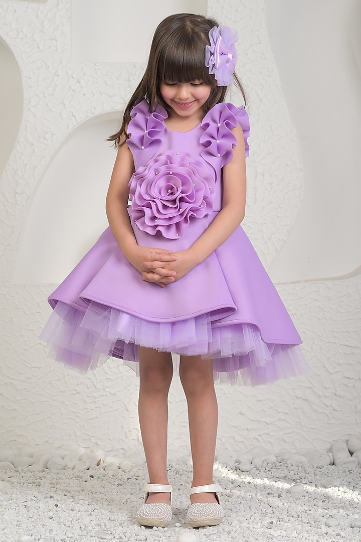 Lavender Neoprene High-Low Dress For Girls by MIAKKI KIDS at Pernia's Pop Up Shop