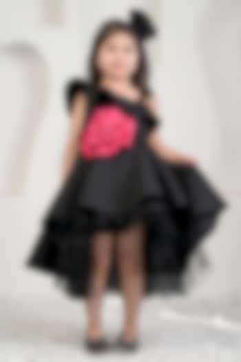 Black Neoprene Floral High-Low Dress For Girls by MIAKKI KIDS at Pernia's Pop Up Shop