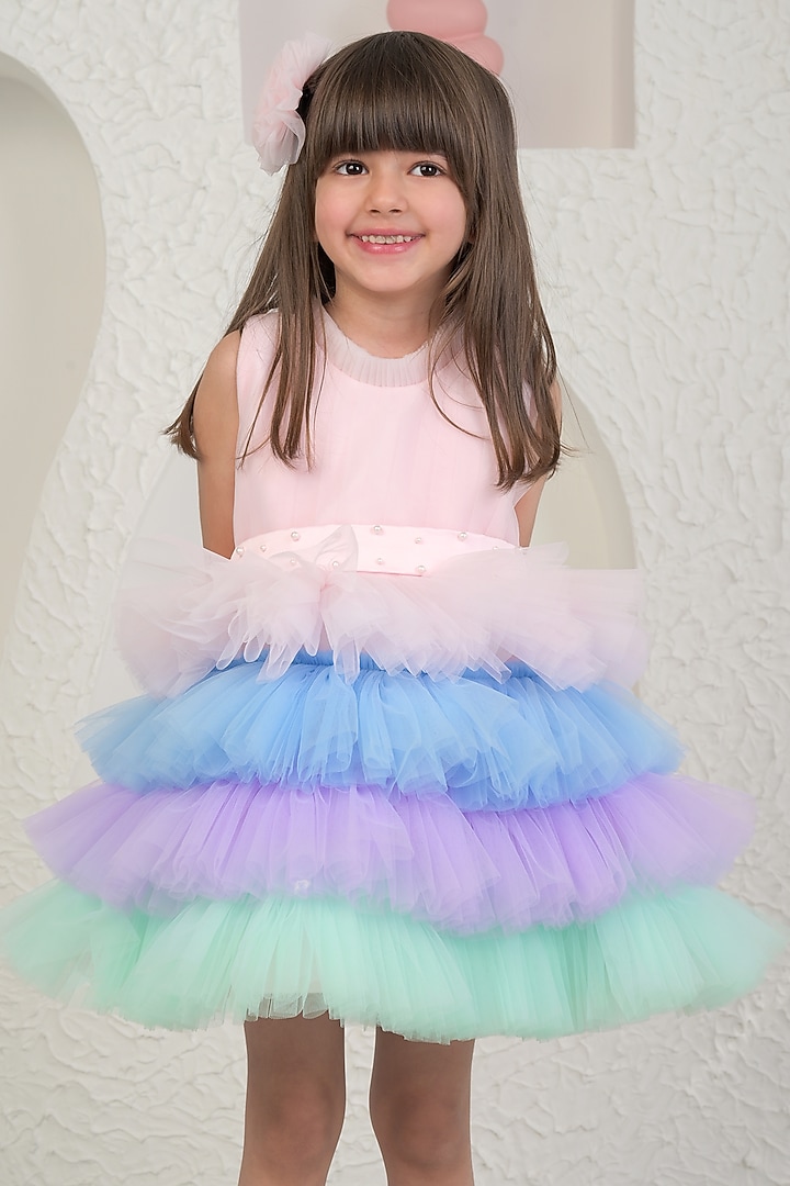 Multi-Colored Soft Net Unicorn Dress For Girls by MIAKKI KIDS at Pernia's Pop Up Shop