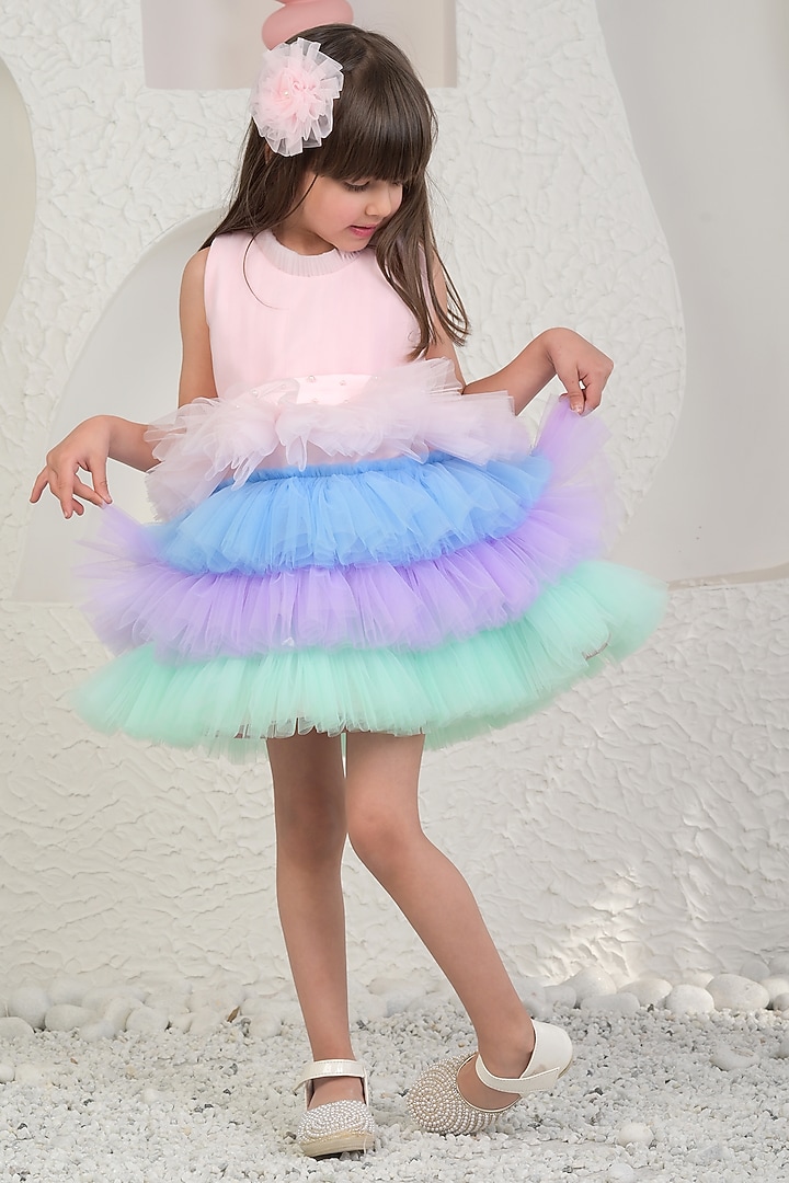 Multi-Colored Soft Net Unicorn Dress For Girls by MIAKKI KIDS at Pernia's Pop Up Shop