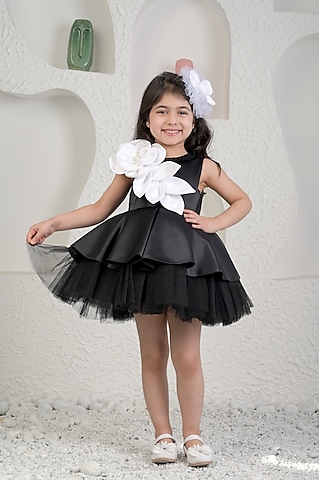 Black Satin Dress For Girls by MIAKKI KIDS