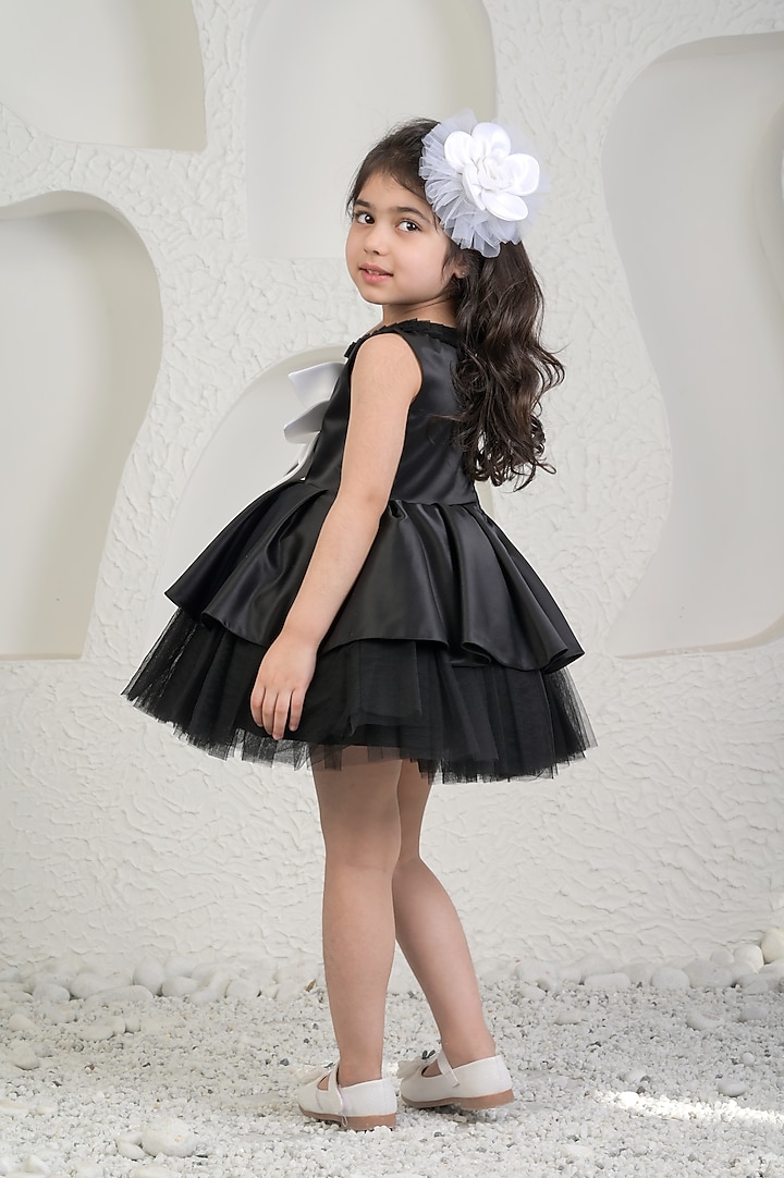 Black Satin Dress For Girls by MIAKKI KIDS at Pernia's Pop Up Shop