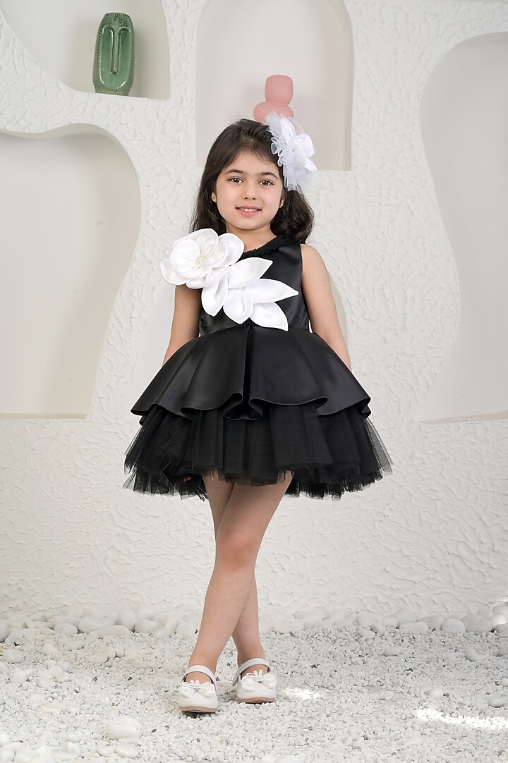 Black Satin Dress For Girls by MIAKKI KIDS at Pernia's Pop Up Shop