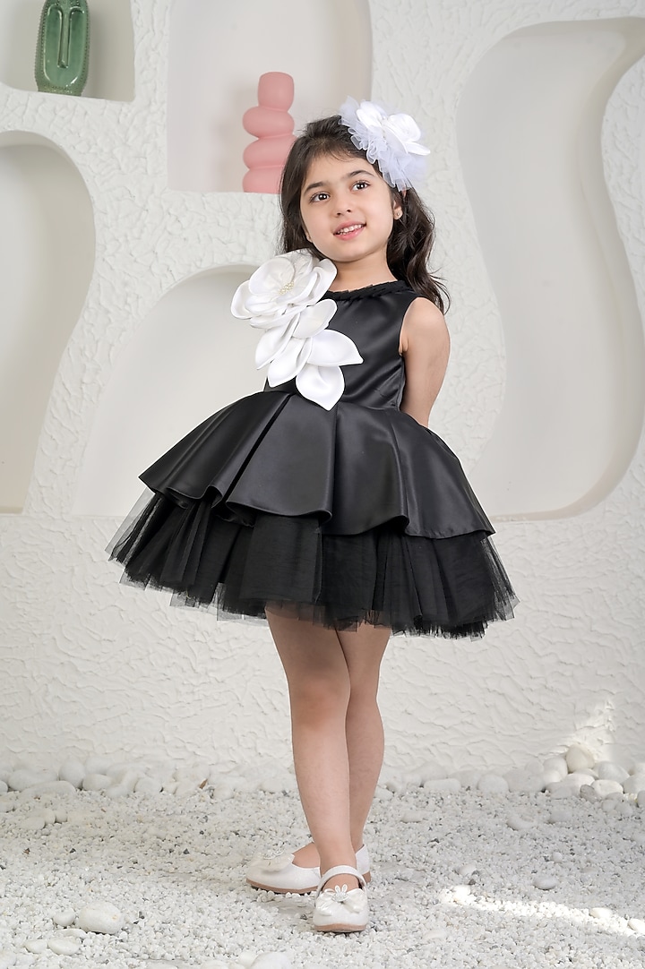 Black Satin Dress For Girls by MIAKKI KIDS at Pernia's Pop Up Shop