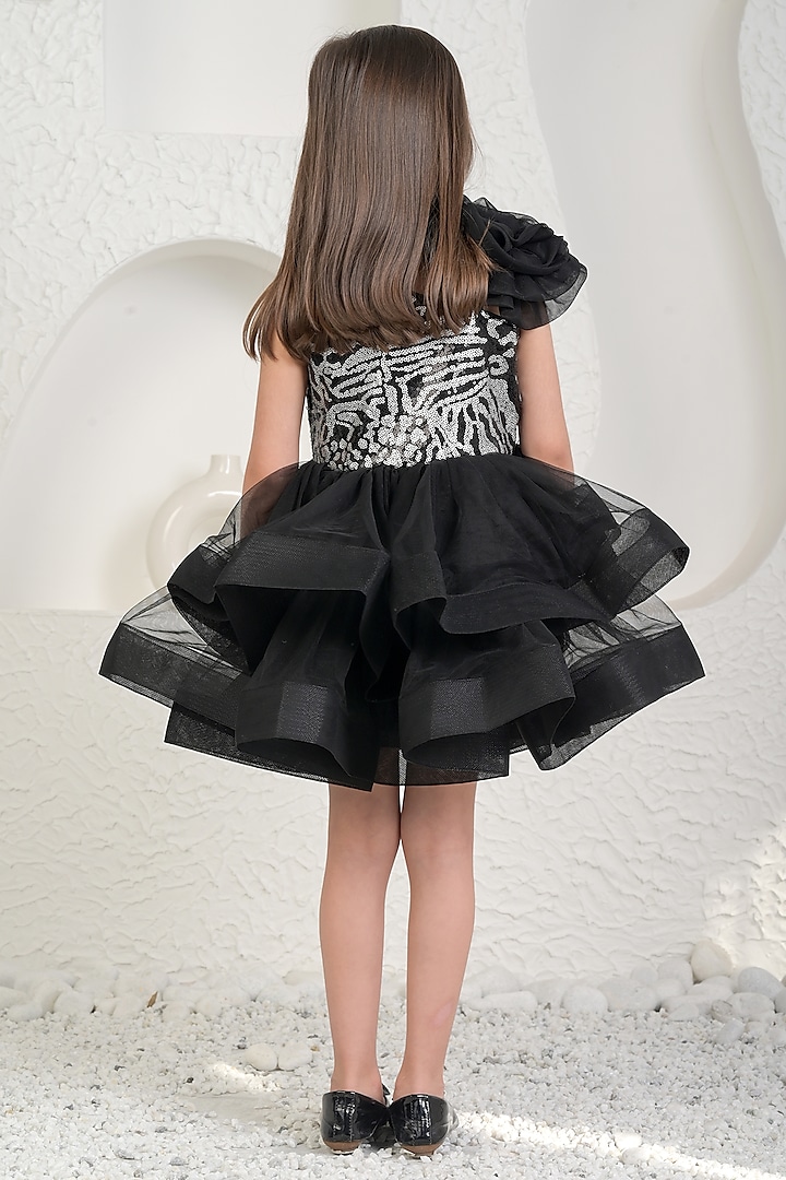 Black Sequin & Soft Net Dress For Girls by MIAKKI KIDS at Pernia's Pop Up Shop
