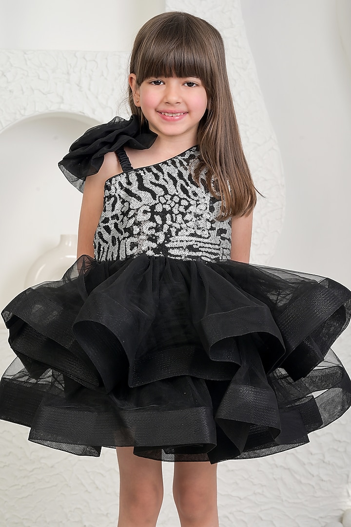 Black Sequin & Soft Net Dress For Girls by MIAKKI KIDS at Pernia's Pop Up Shop