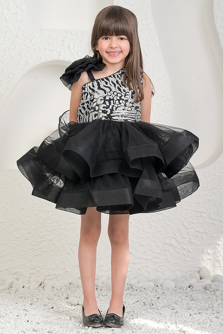 Black Sequin & Soft Net Dress For Girls by MIAKKI KIDS at Pernia's Pop Up Shop