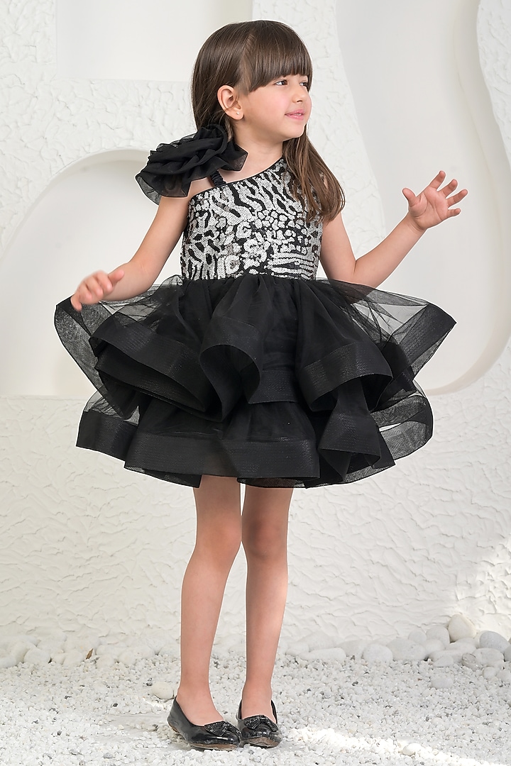 Black Sequin & Soft Net Dress For Girls by MIAKKI KIDS at Pernia's Pop Up Shop
