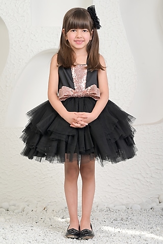 Black & Rose Gold Soft Net Dress For Girls by MIAKKI KIDS