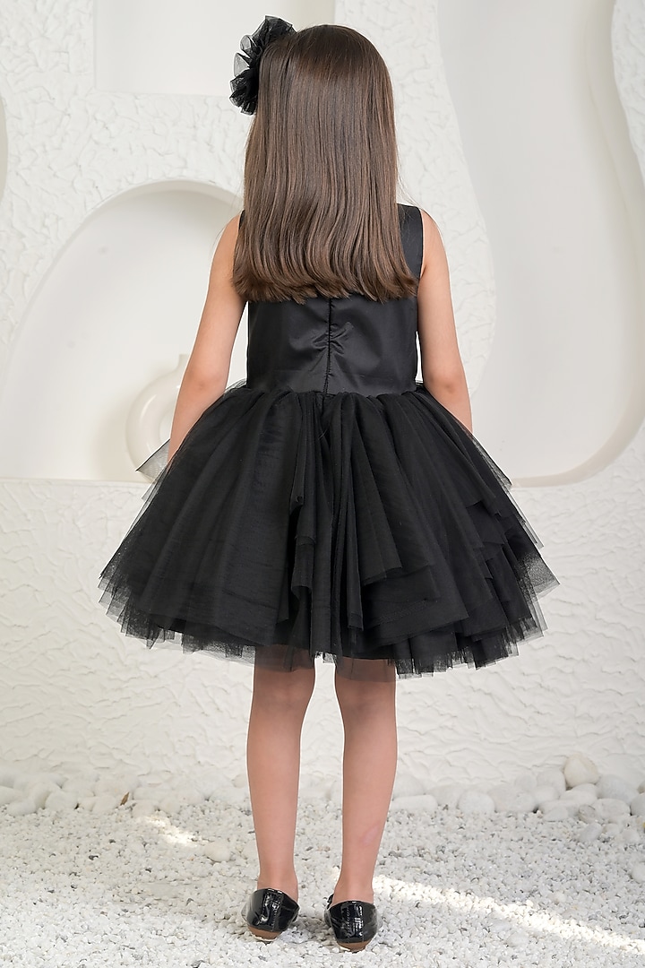 Black & Rose Gold Soft Net Dress For Girls by MIAKKI KIDS at Pernia's Pop Up Shop