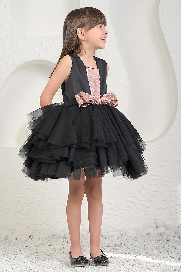 Black & Rose Gold Soft Net Dress For Girls by MIAKKI KIDS at Pernia's Pop Up Shop
