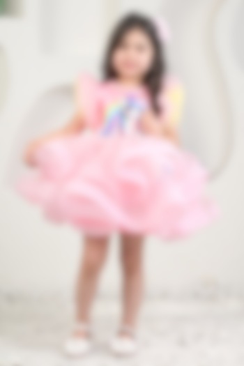 Pink Satin & Soft Net Unicorn Dress For Girls by MIAKKI KIDS at Pernia's Pop Up Shop