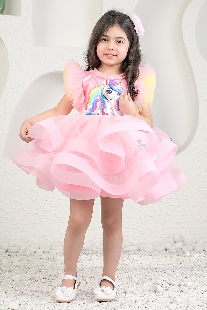 Pink Satin & Soft Net Unicorn Dress For Girls by MIAKKI KIDS at Pernia's Pop Up Shop