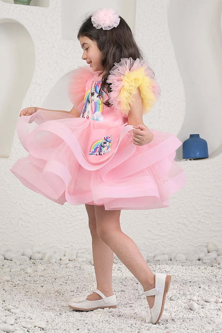 Pink Satin & Soft Net Unicorn Dress For Girls by MIAKKI KIDS at Pernia's Pop Up Shop