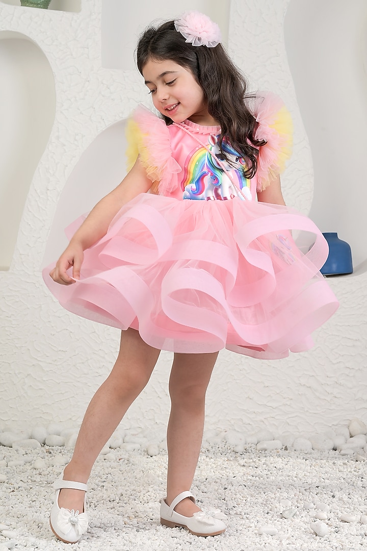 Pink Satin & Soft Net Unicorn Dress For Girls by MIAKKI KIDS at Pernia's Pop Up Shop