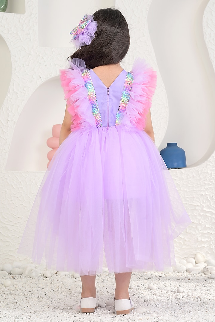 Mauve Sequin & Soft Net High-Low Dress For Girls by MIAKKI KIDS at Pernia's Pop Up Shop