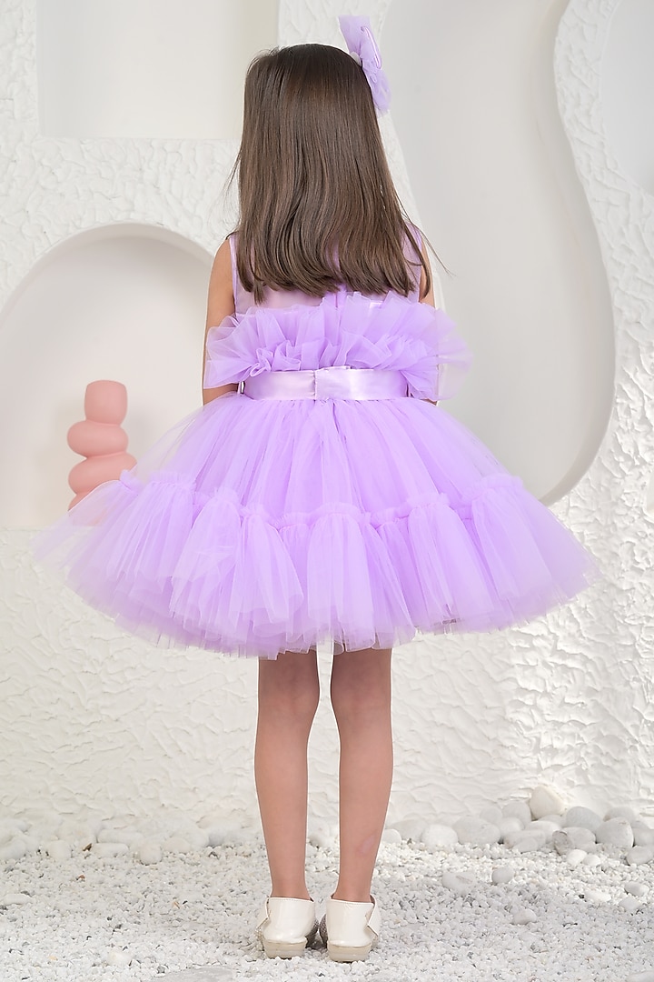 Lavender Soft Net Bow Dress For Girls by MIAKKI KIDS at Pernia's Pop Up Shop