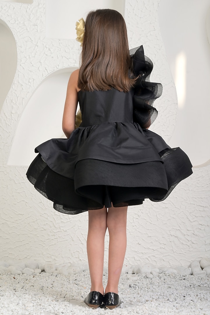 Black Satin Floral Dress For Girls by MIAKKI KIDS at Pernia's Pop Up Shop