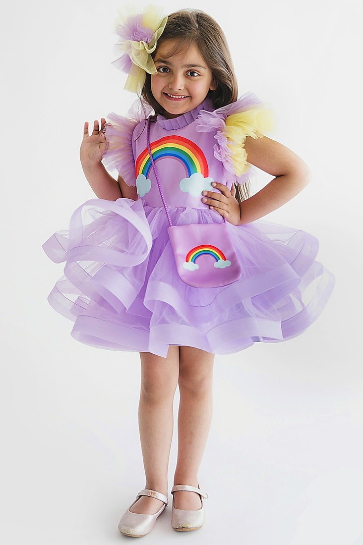 Lavender Satin Dress For Girls by MIAKKI KIDS