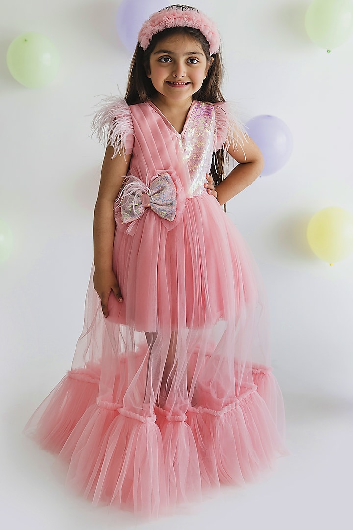 Peach Silk Gown For Girls by MIAKKI KIDS