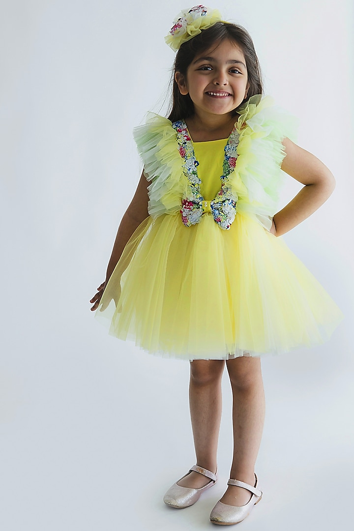 Yellow Sequins Dress For Girls by MIAKKI KIDS