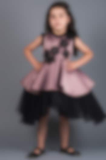 Lilac & Black Satin Dress For Girls by MIAKKI KIDS