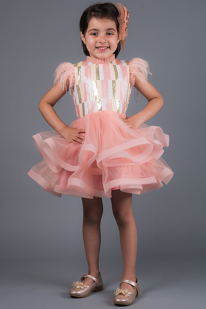 Pink Sequins Dress For Girls by MIAKKI KIDS