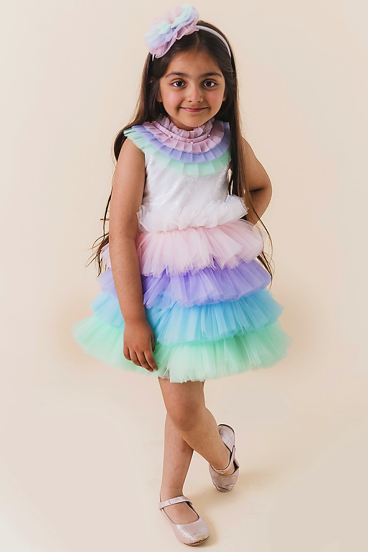 Multi-colored Satin Dress For Girls by MIAKKI KIDS